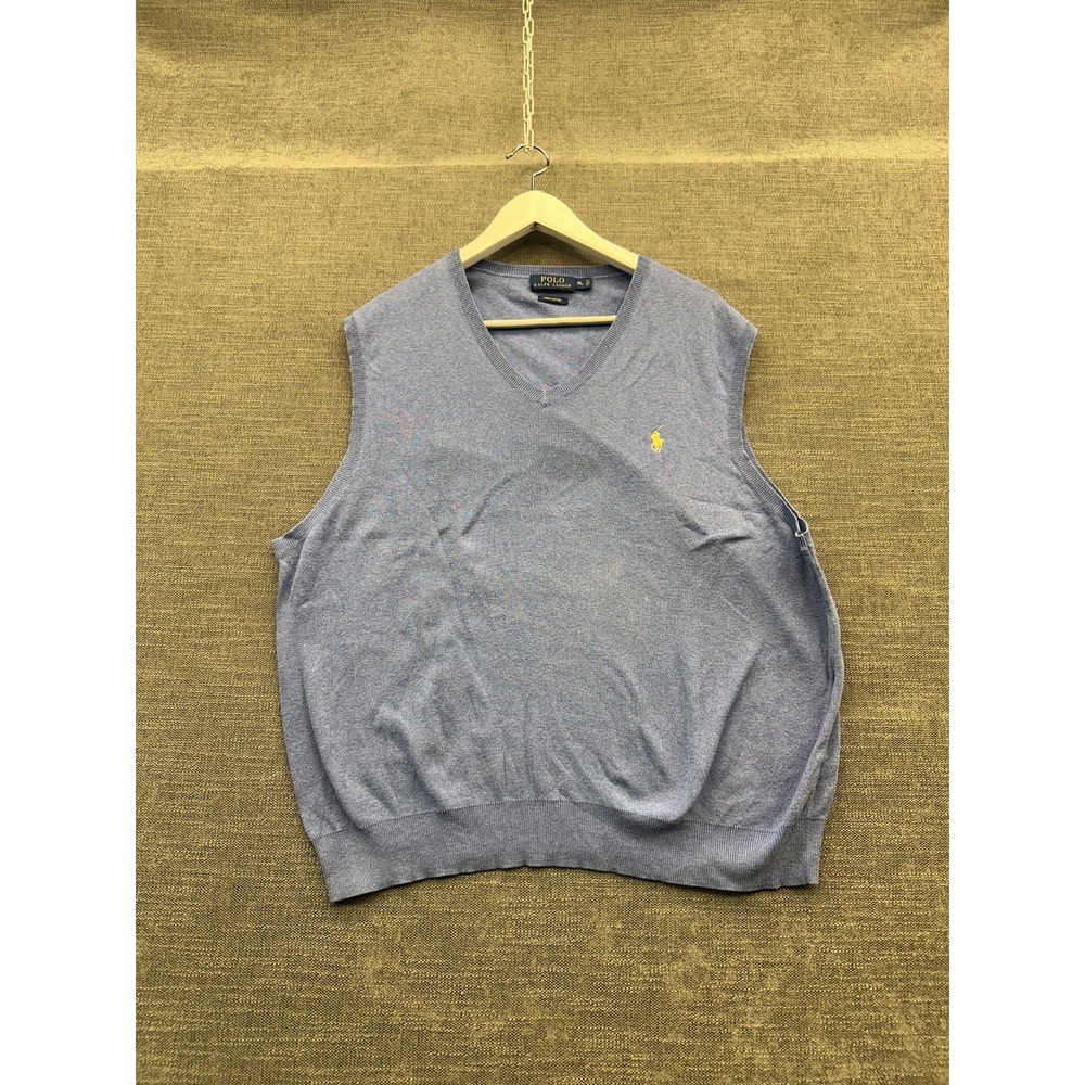 Polo Ralph‎ Lauren Sweater Vest Mens XL Blue Pony Logo Cotton Tight Knit V Neck